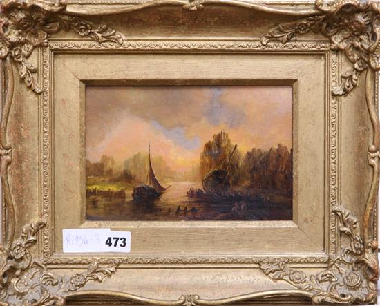 A. Montague, oil on board, on the Scheldt, 14 x 22cm